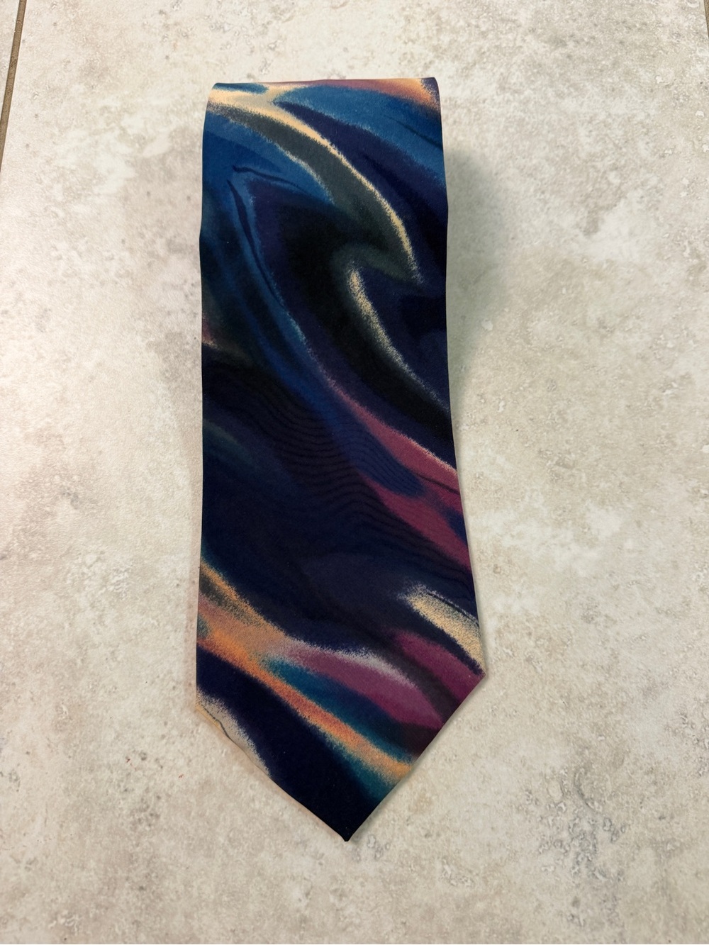 Pierre Cardin Abstract Multicolor Neck Tie Blue Purple Peach Men’s Vintage